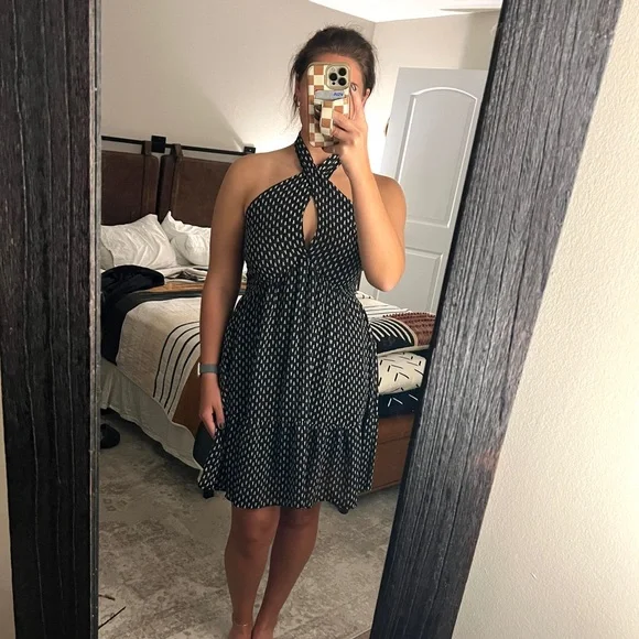 Magnolia Boutique Cross Front Halter Black Mini Dress - Medium - Picture 1 of 5